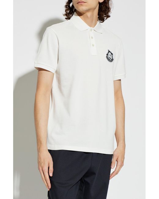 Moncler White Logo Patch Short Sleeved Polo Shirt for men