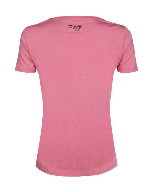 EA7 Pink Item O-Neck Short-Sleeved T-Shirt