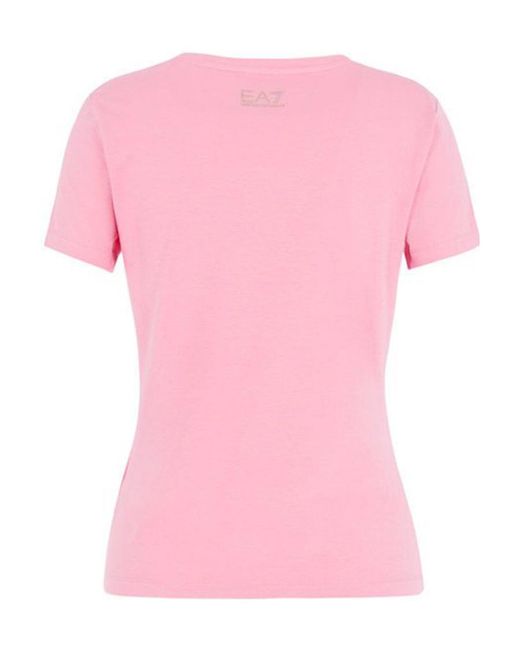 EA7 Pink T-Shirt With Round Neck And Short Sleeves