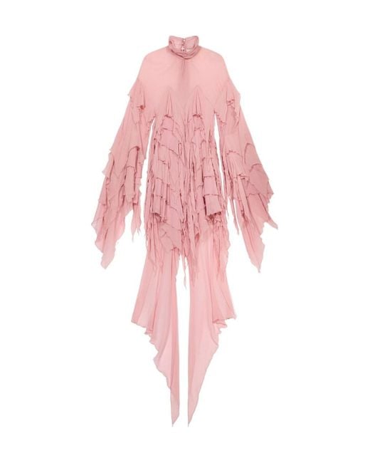 Blumarine Pink Short Georgette Dress With Ruffles