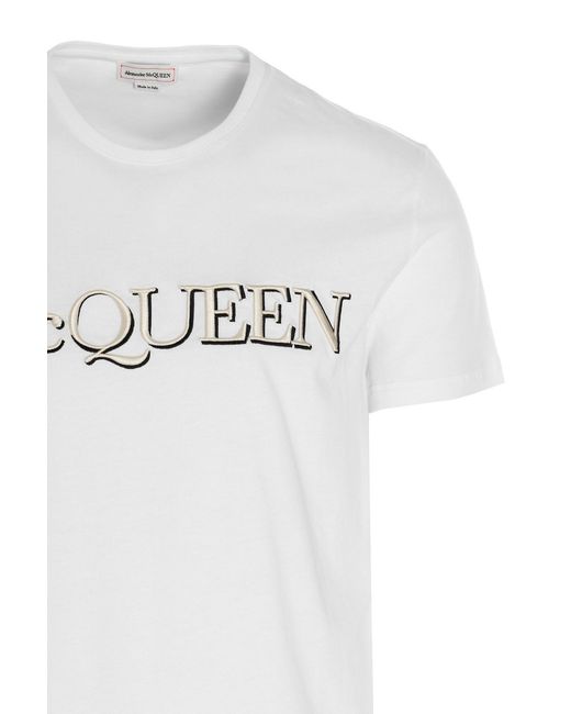 McQueen White Logo Embroidered T-Shirt for men