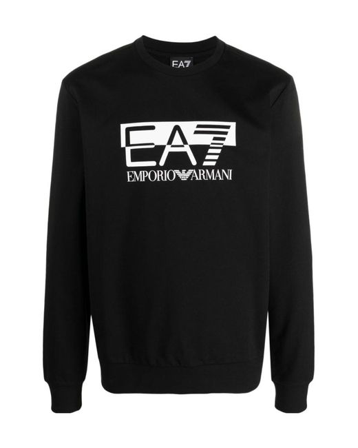 EA7 Black Logo-Print Cotton Sweatshirt for men