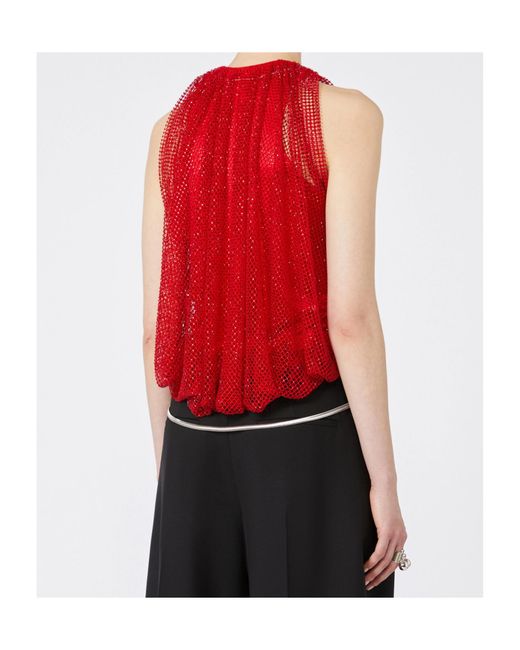 Sportmax Red Mesh Top With Crystals
