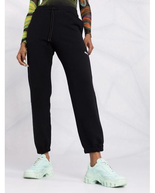 MSGM Black Logo Printed Drawstring Joggers