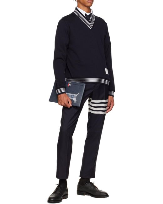 Thom Browne Black Bar Striped Detail Trousers for men