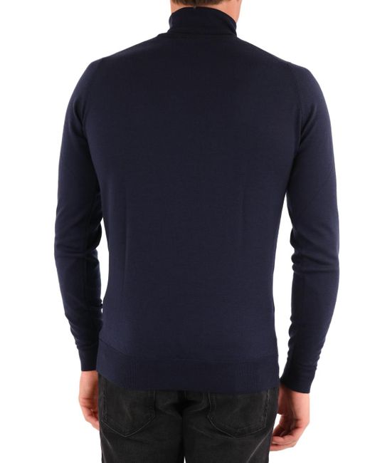 John Smedley Blue Cherwell Roll Neck Jumper for men