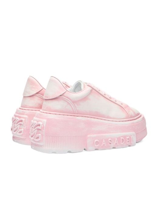Casadei Pink Nexus Painting Platform Low-Top Sneakers