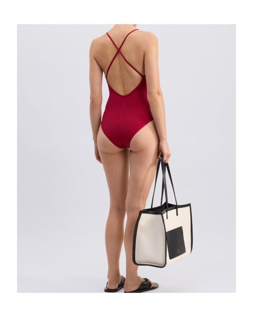 Loulou de Saison Red Itak Lds Criss-Crossing Straps Swimsuit