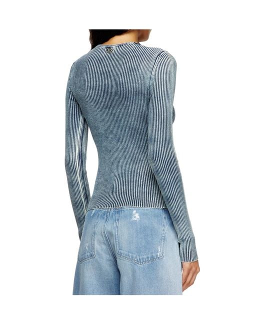 DIESEL Blue Ribbed V-Neck Top