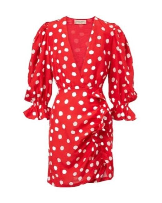 Adriana Degreas Red Polka-Dot Ruffled Minidress