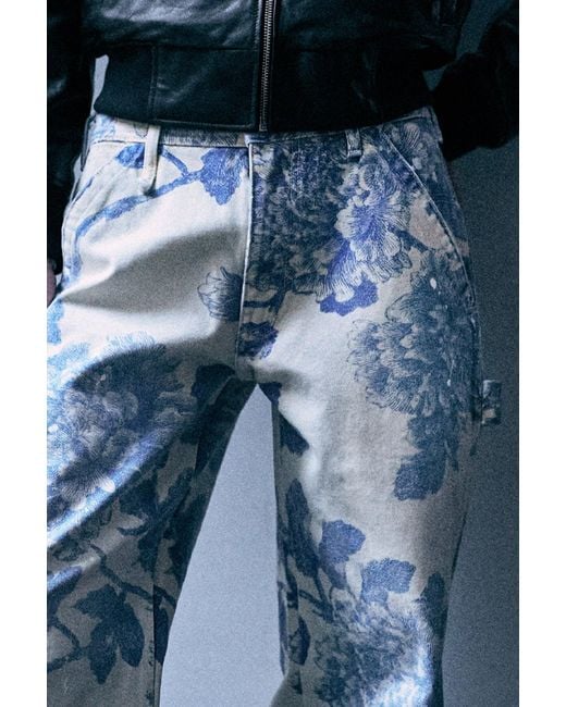 R13 Blue Belt-Loop Floral-Print Jeans