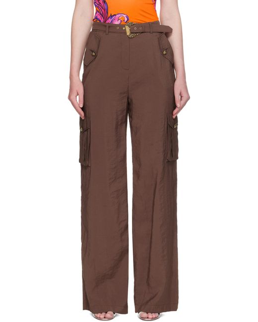Versace Jeans Brown Couture Crinkled-Finish Belted Cargo Pants