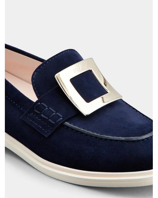 Roger Vivier Blue Buckle Detailed Round Toe Loafers
