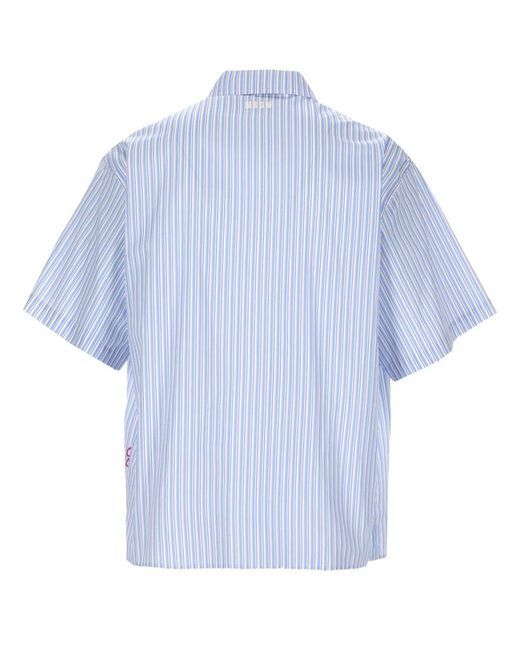 MSGM Blue Slogan Printed Striped Shirt for men