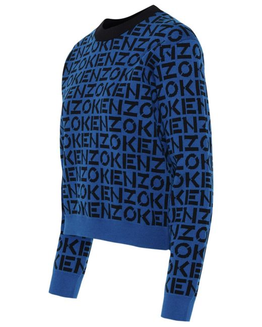 KENZO Blue Logo-Knit Crewneck Jumper