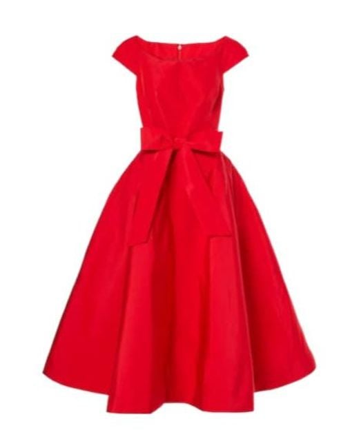 Monique Lhuillier Red Bow-Detail Silk Midi Dress