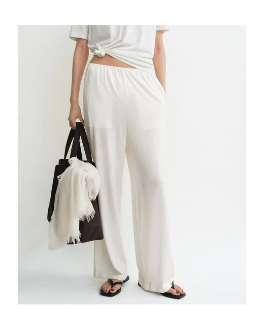 Totême White Totême Elasticated Waistband Wide Leg Pants