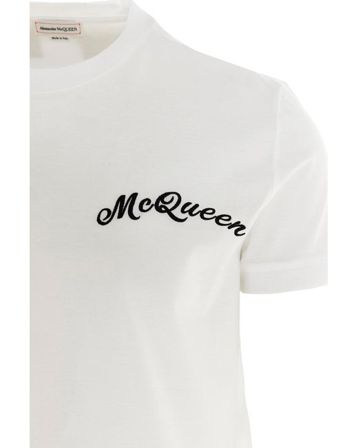McQueen White Logo Embroidered T-Shirt for men