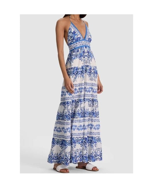 Alice + Olivia Blue Karolina Printed Halterneck Maxi Dress