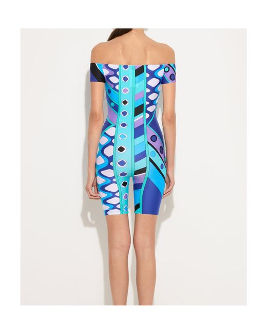 Emilio Pucci Blue Vivara Iride-Print Off-Shoulder Playsuit