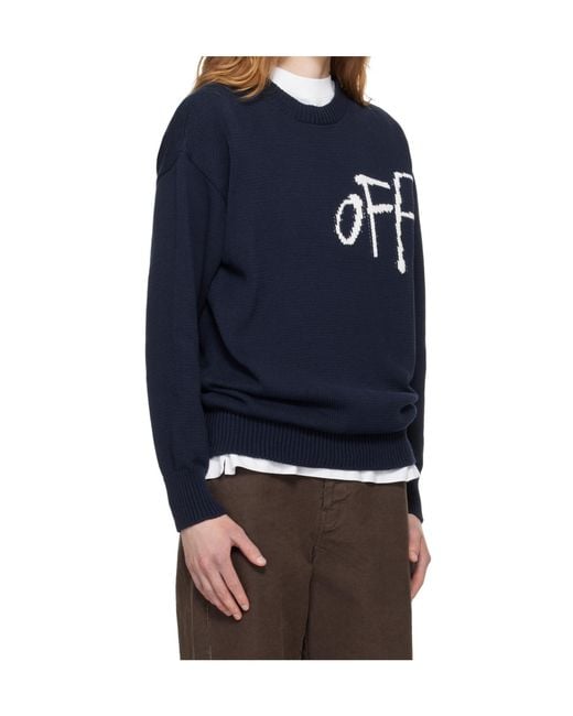 Off-White c/o Virgil Abloh Blue Intarsia Logo Knitted Sweater