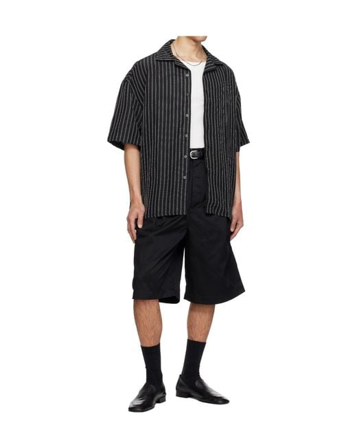Willy Chavarria Black Oversized Striped Camp Shirt for men
