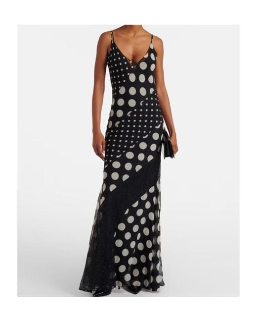 Nina Ricci Black Polka-Dot Silk Maxi Dress