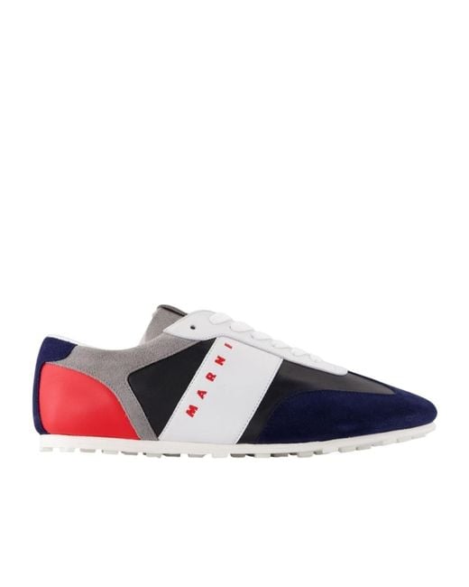 Marni Blue Leather And Multicolour Suede Softy Soccer Sneaker for men