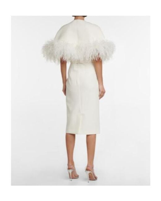 Safiyaa White Feather-Embellished Crepe Midi Dress