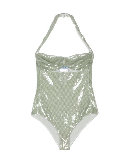 Prada Green Sequined Tulle Bodysuit