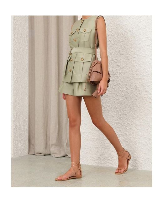 Zimmermann Green Luna Wool Silk Utility Vest