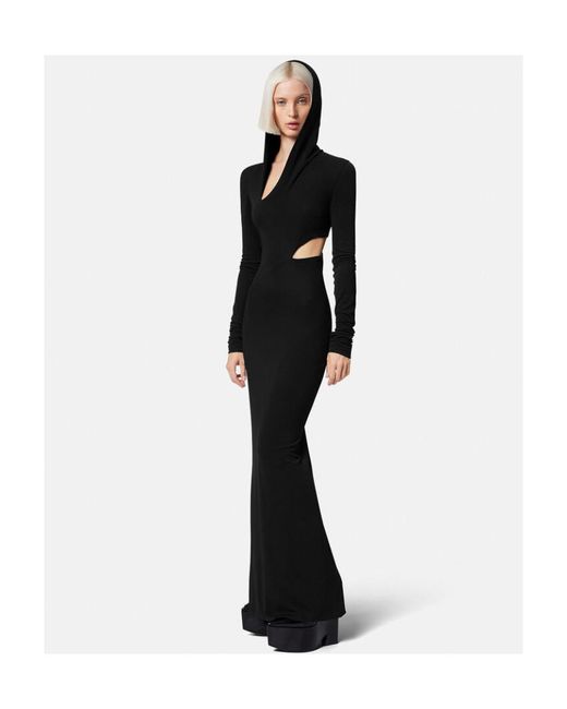 Versace Black Cut-Out Long Sleeved Hooded Maxi Dress