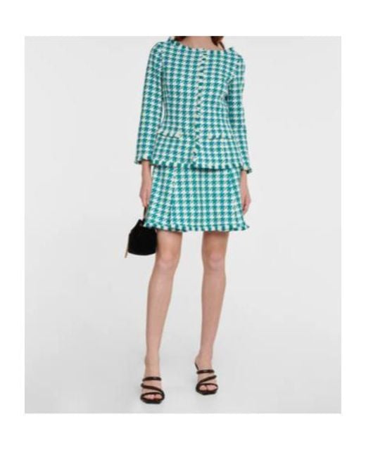 Oscar de la Renta Green Frayed Houndstooth Tweed Miniskirt