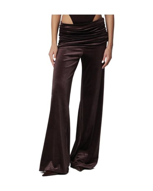 ANDAMANE Black Velvet-Effect Trousers With Draped Waistband