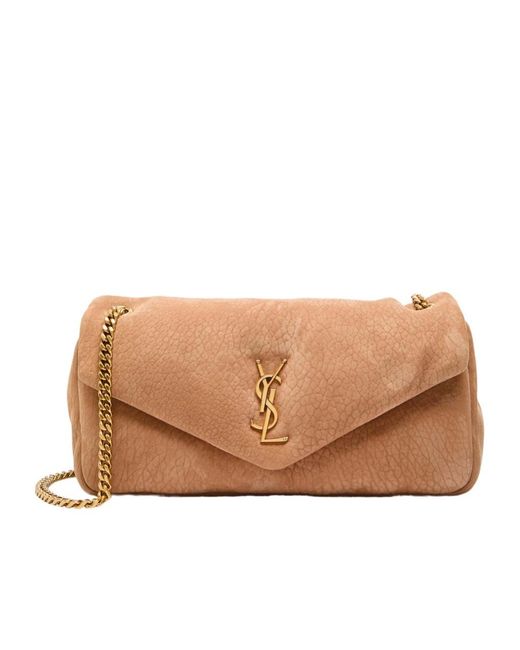 Saint Laurent Natural Calypso Small Padded Suede Shoulder Bag