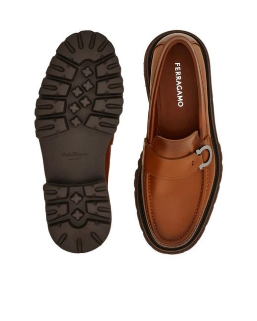 Ferragamo Brown Loafers With Gancini Embellishment for men