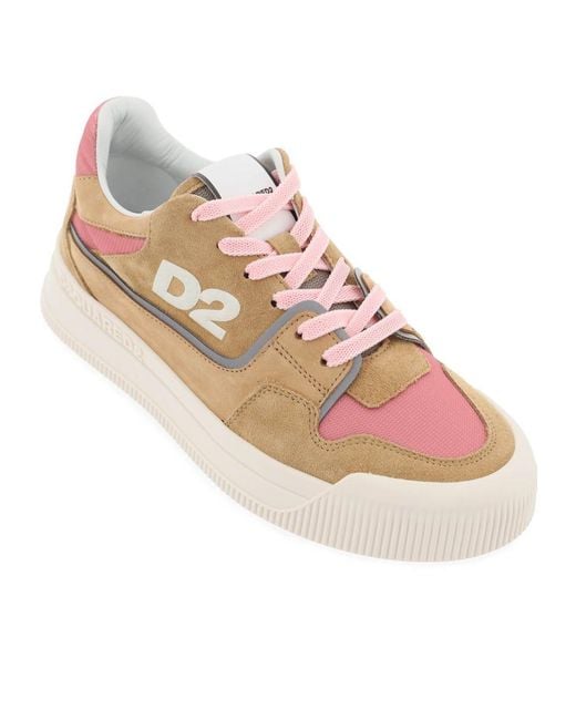 DSquared² Pink Logo Debossed Low-Top Sneakers