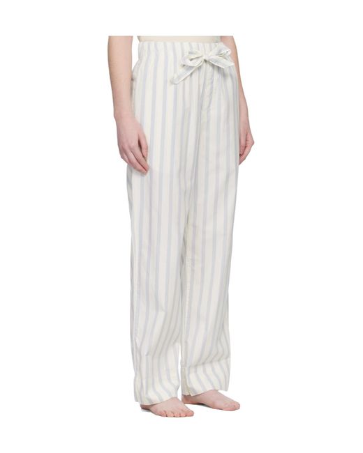 Tekla White Drawstring Striped Pajama Pants