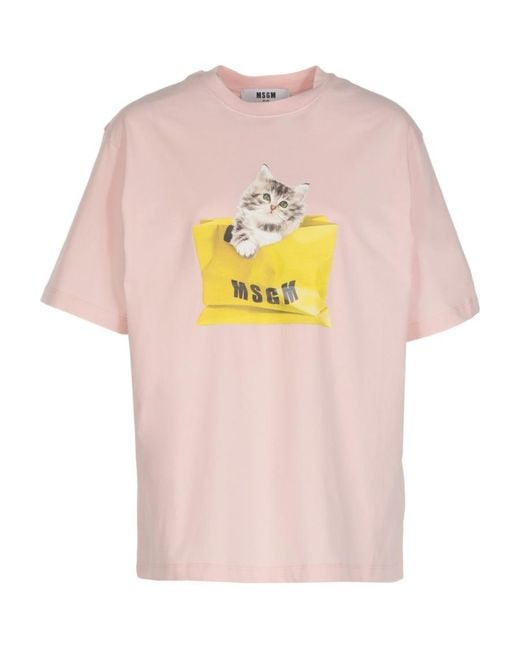 MSGM Pink Graphic-Print Short-Sleeved T-Shirt