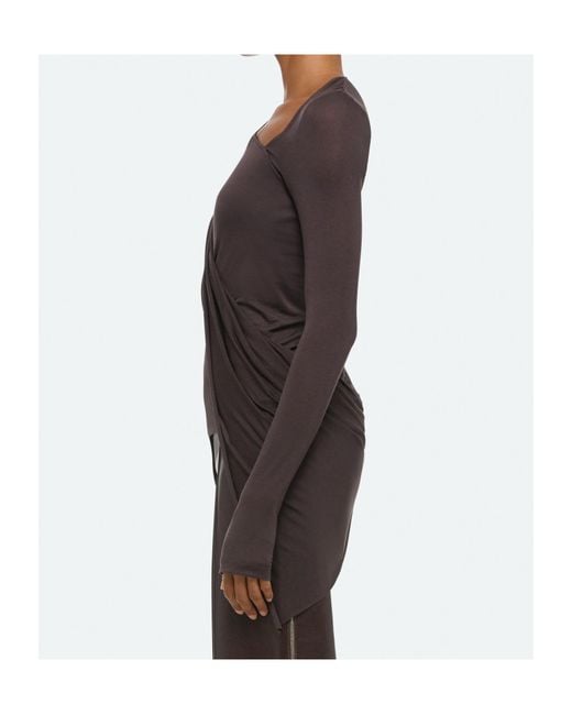 Helmut Lang Brown Asymmetric Draped Top