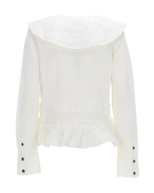 Ganni White Ruffled Long-Sleeved Shirt