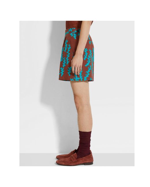 Zegna Blue Brick And Bright Oasi Lino Shorts for men