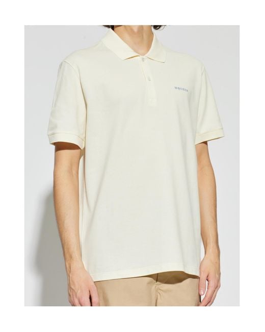 McQueen White Logo Embroidered Short-Sleeved Polo Shirt for men