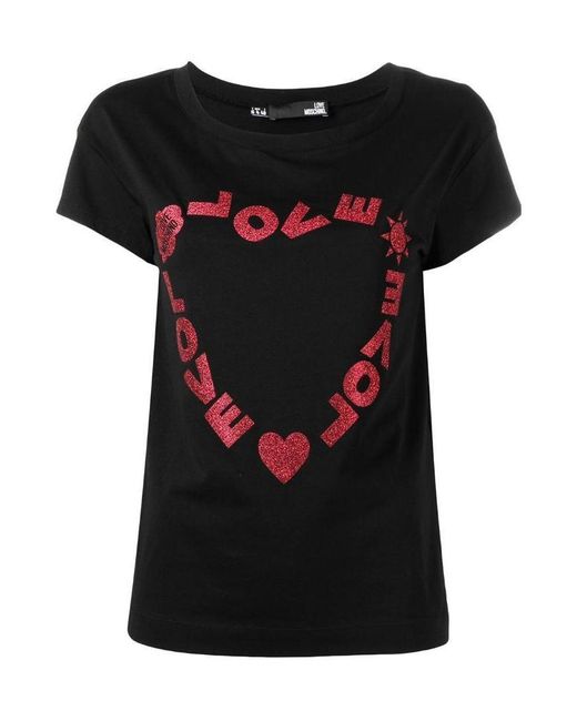 Moschino Black Heart-Shaped Printed T-Shirt