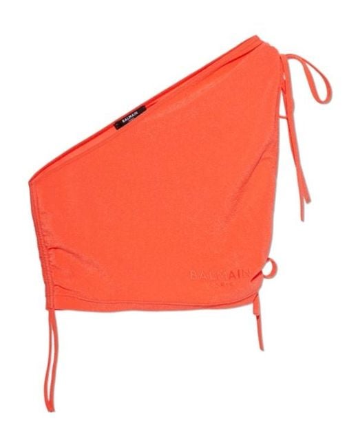 Balmain Red One-Shoulder Tie Top