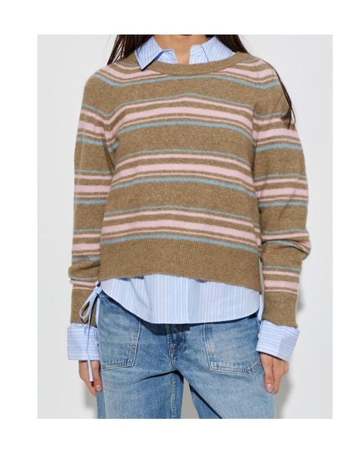 Samsøe & Samsøe Gray Nor O-N Striped Raglan-Sleeve Sweater