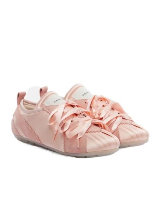 Simone Rocha Pink Ballerina Grip Satin And Suede Sneakers