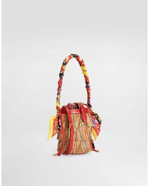 Dolce & Gabbana Red Raffia Capri Bucket Bag