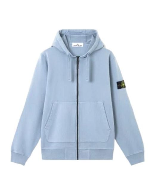 Stone Island Blue Logo Patch Zip-Up Hooded Jacket for men