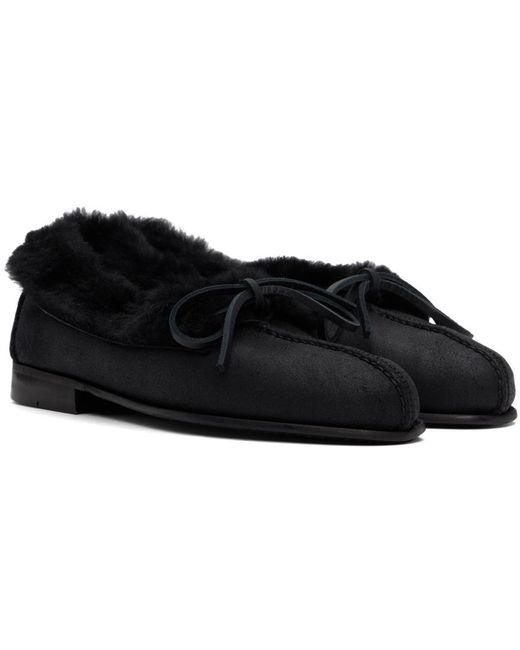 Hereu Black Fur-Trimmed Leather Loafers